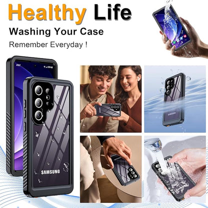 GOLDJU for Samsung Galaxy S25 Ultra Case Waterproof,IP68 Waterproof Dustproof Case with Built-in Screen Protector, Full Body Protective Phone Cover for Galaxy S25 Ultra 6.9 Inch, Black/Clear