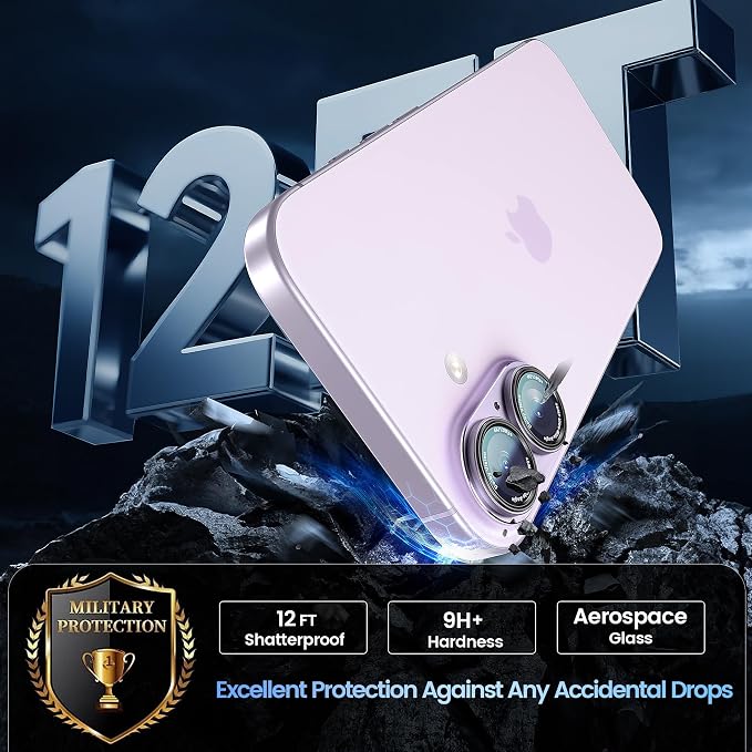 CACOE Camera Lens Protector for iPhone 16/16 Plus/17 - Metal Frame Tempered Glass Cover, [Anti-Scratch] [Drop-Proof][Strong-Adhesion] Camera Screen Cover(Purple)