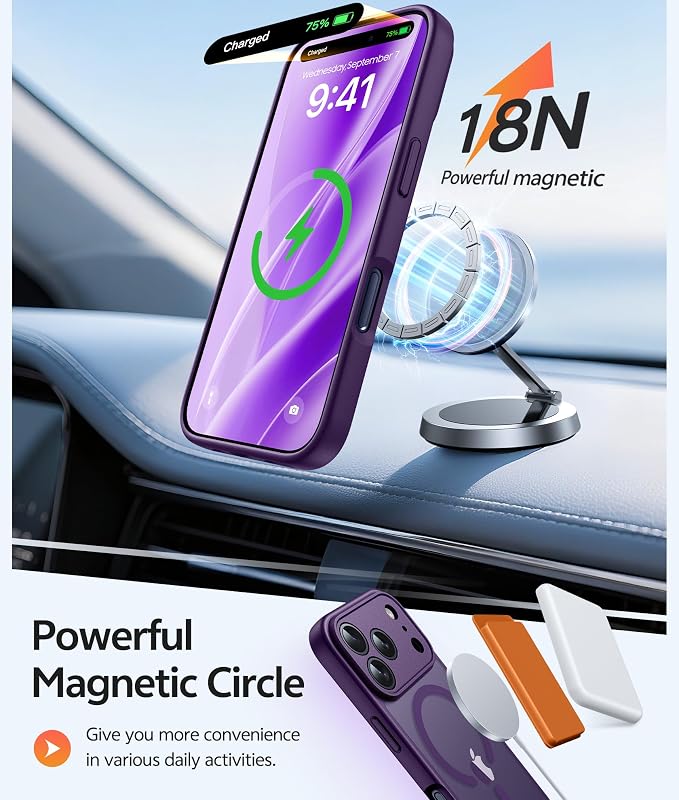 FNTCASE for iPhone 17 Pro Max Case: [Compatible with Magsafe] Translucent Matte Cases with [Full Camera Protection] [Screen Protector] Military Grade Shockproof Protective Phone Cover - Purple