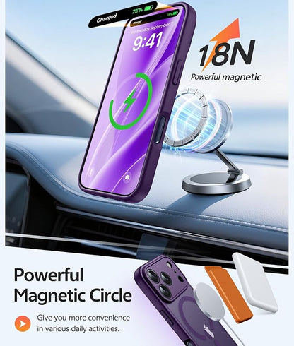 FNTCASE for iPhone 17 Pro Max Case: [Compatible with Magsafe] Translucent Matte Cases with [Full Camera Protection] [Screen Protector] Military Grade Shockproof Protective Phone Cover - Purple
