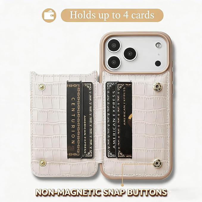 CUSTYPE Compatible with iPhone 17 Pro Wallet Case with Card Holder,180°Ring Holder Kickstand Card Slots Case,PU Leather Protective Case for iPhone 17 Pro 6.3inch-Beige