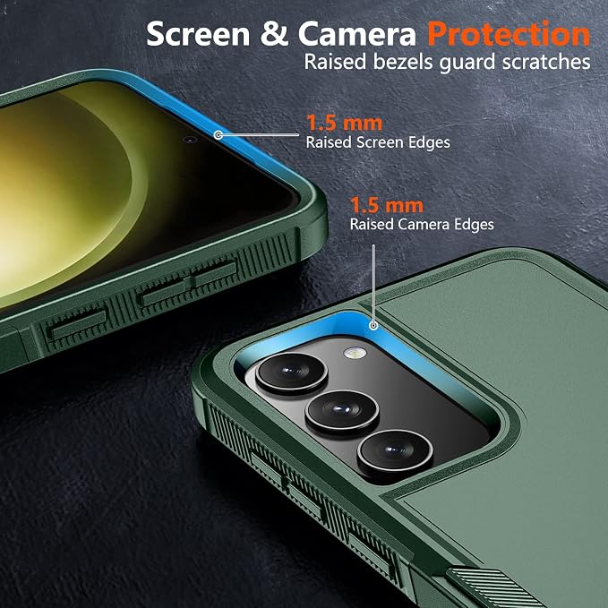 SPIDERCASE Designed for Samsung Galaxy S23 Case, [10 FT Military Grade Drop Protection], 2 Pack [Tempered Glass Screen Protector+Camera Lens Protector] Heavy Duty Shockproof Case, Deep Green