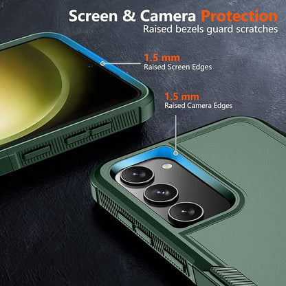 SPIDERCASE Designed for Samsung Galaxy S23 Case, [10 FT Military Grade Drop Protection], 2 Pack [Tempered Glass Screen Protector+Camera Lens Protector] Heavy Duty Shockproof Case, Deep Green