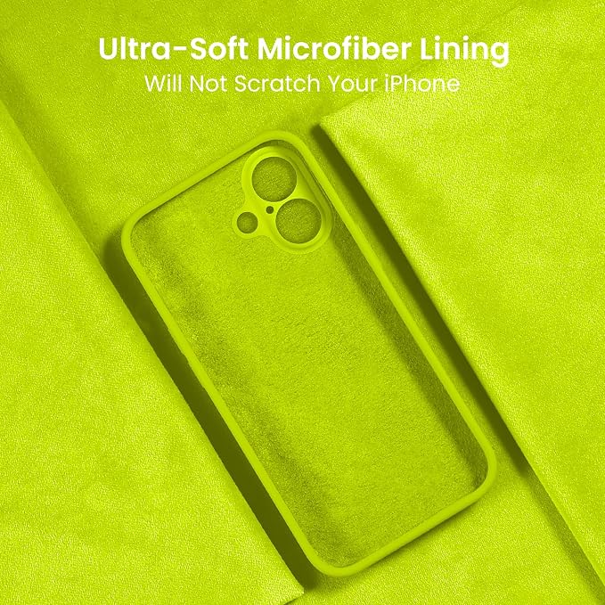 FireNova Designed for iPhone 16 Plus Case, Silicone Upgraded [Camera Protection] Case, Soft Anti-Scratch Microfiber Lining Inside, 6.7 inch, Fluorescent Green