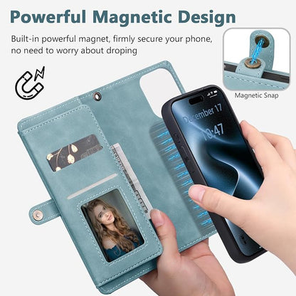 Wallet Case for iPhone 15 Pro Max with Card Holder/Crossbody Wallet/Strap| RFID Blocking | Magnetic | Kickstand | Detachable | PU Leather Phone Case for iPhone 15 Pro Max,6.7 in,Blue