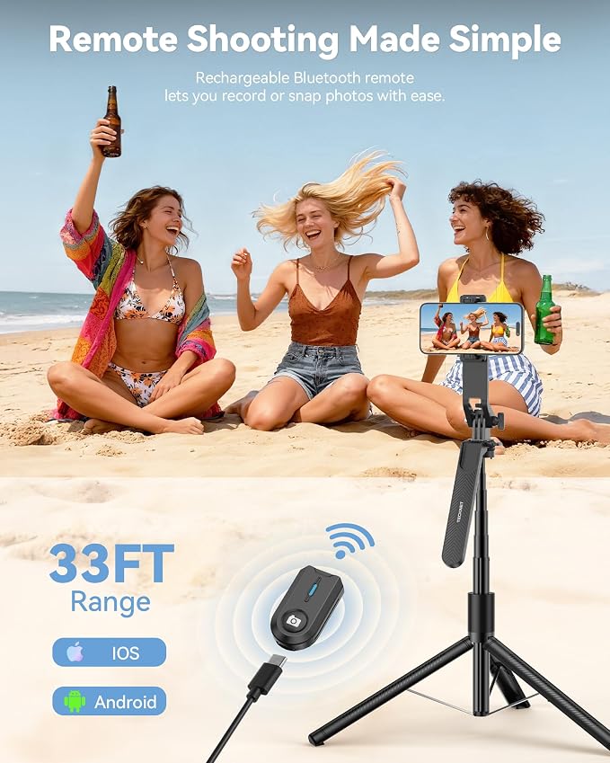 TECKNET 71" Phone Tripod & Selfie Stick, Portable Extendable Cell Phone Tripod Stand with Wireless Remote and Phone Holder, with Wireless Remote Control for iPhone/Samsung/Android/Camera