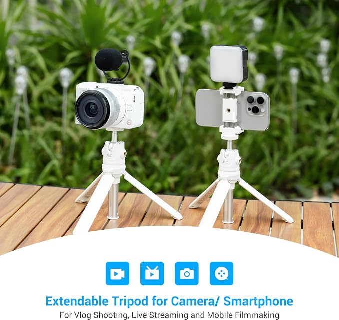 JJC 2 in 1 Extendable Mini Vlogging Tripod & Selfie Stick for Sony ZV-E10 II ZVE10 ZV-1F ZV1F ZV-1 II ZV1 RX100 VII A6100 A6400, Canon PowerShot V1 SX740 HS G7X Mark III II EOS R100 R50 R10 & More