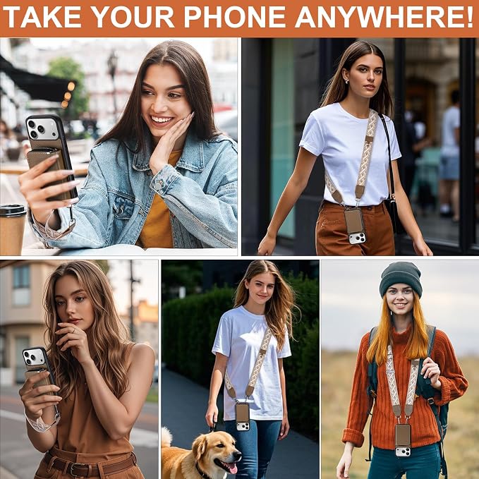 XANGNIER Wallet Case for iPhone 17 Pro Max with Strap, RFID Blocking PU Leather Crossbody Phone Purse with Card Holder, Zipper Pocket, Wrist Strap & Adjustable Lanyard for Women 6.9" 5G,Brown