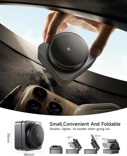 ZEEHOO 3-in-1 Foldable Magnetic Wireless Charging Station, Qi2 Certified 15W Travel Charger Stand Dock for iPhone 17/16/15/14/13/12 Series, Apple Watch, AirPods (30W Adapter Included)