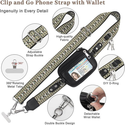 Clip and Go Cell Phone Pouch Lanyard Crossbody with Wallet | Adjustable Strap, Leather Purse Strap, Wrist Strap, For Women