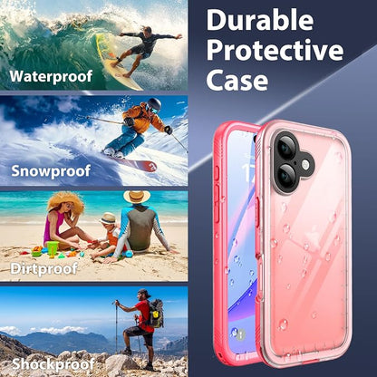 SPORTLINK for iPhone 16 Plus Case with Screen Protector,IP68 Underwater/6.6FT Military Dropproof/Dustproof/Heavy Duty Full Body Phone Case for Apple iPhone 16 Plus 6.7 inch Pink/Frosted Clear