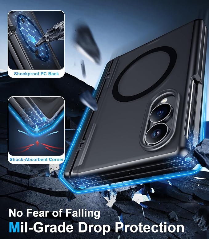 for Samsung Galaxy Z Fold 8 Case,[Compatible with MagSafe][Built-in HD Screen Protector & Kickstand][Hinge Protection] Translucent Matte Full-Body Shockproof Phone Case for Z Fold 8 Wide,Black