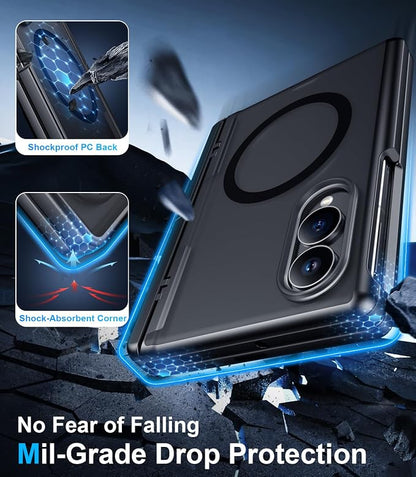 for Samsung Galaxy Z Fold 8 Case,[Compatible with MagSafe][Built-in HD Screen Protector & Kickstand][Hinge Protection] Translucent Matte Full-Body Shockproof Phone Case for Z Fold 8 Wide,Black