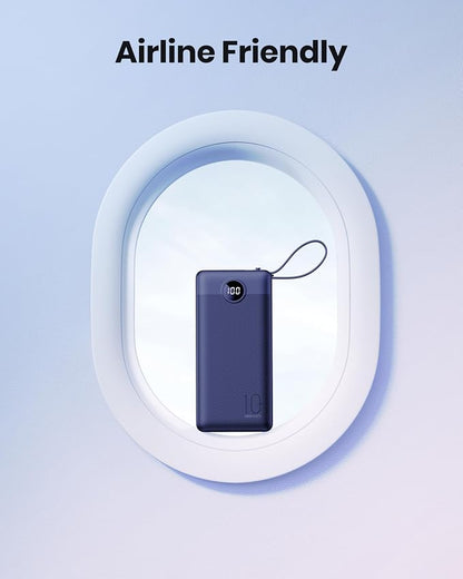 Portable Power Bank, Compact 10000mAh Portable Charger with 4 Cables, USB C Battery Pack 5 Outputs 2 Inputs LED Display Compatible with iPhone/Android & More (Navy Blue)