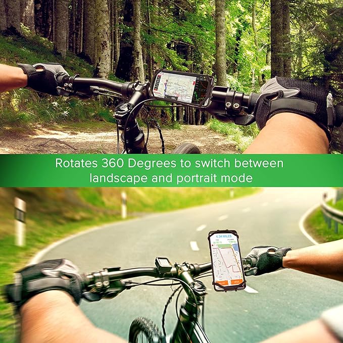 Bike Cell Phone Mount, Silicone Bike Bicycle Motorcycle MTB Stroller Handlebar, Universal Cycling Holder Fits 360° Rotation Compatible with All Apple iPhone Samsung Galaxy, Google Pixel