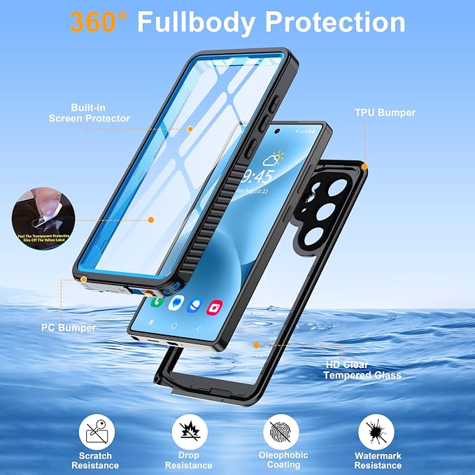 for Samsung Galaxy S25 Ultra Case, IP68 Waterproof with Built-in Screen&Lens Protector [14FT Military Shockproof] Full Body Heavy Duty Protective Phone Case for S25 Ultra 5G, Blue