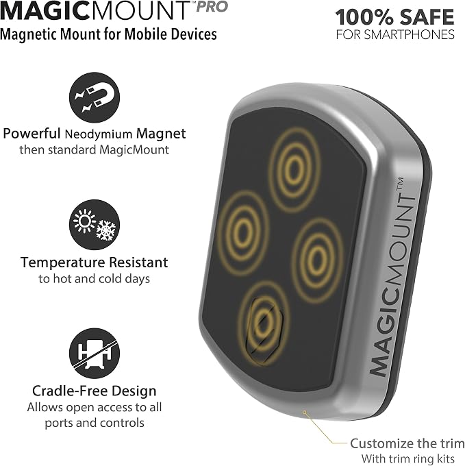 Scosche MPVA MagicMount Pro Vent Magnetic Phone Holder for Vehicles, Removable Phone Mount For Car, Cradle-free Design, Kickstand for Table Top Use, Silver/Black