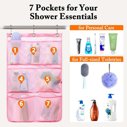 Fammart Mesh Shower Caddy Hanging, Quick-Drying Shower Organizer with 7 Pockets, Portable Bathroom Organizers and Storage for Shampoo, Soap, Loofah, Travel, and Cruise Essentials