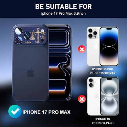 Compatible for iPhone 17 Pro Max Camera Lens Protector, Aquarius Pattern, Drop Protection, Anti Scratch Full-Coverage, AR 360-Degree Protection, Camera Transmfttance HD, Easy Installation, Dark Blue