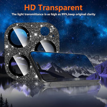 Camera Lens Protector for iPhone 16 Pro/iPhone 16 Pro Max, Glitter Camera Cover with 9H Tempered Glass Metal Ring, Lens Protector for iPhone 16 Pro/16 Pro Max (Glitter- Black)