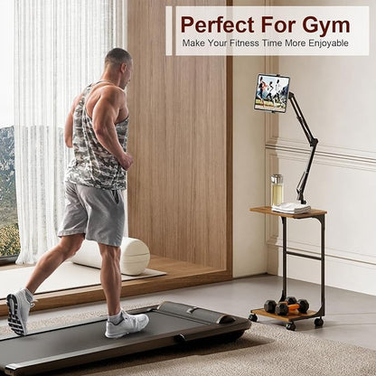 Floor Kindle Tablet iPad Stand with 2-Tier Storage Shelves,Angle Height Adjustable iPad Tablet Kindle Holder for Bed with 360-Degree Rotating Wheels, Compatible with 4.7"-13" Kindle Cell Phone iPhone