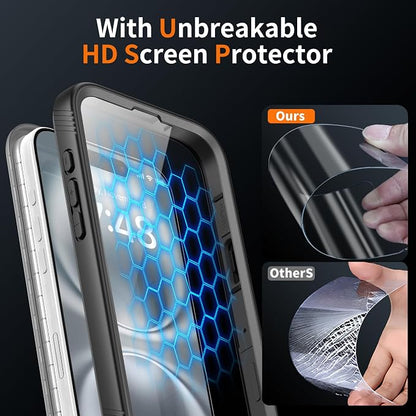 Cozycase for iPhone 16 Plus Case Waterproof - 360 Heavy Duty with Screen/Camera Protector Shockproof IP68 Underwater Dustproof Water Dust Shock Proof Full Body/Front and Back Case Black/Frosted Clear