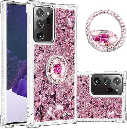 Bumper Case for Galaxy Note 20 Ultra, Glitter Floating Liquid Protective Cover Silicone Phone Case 360°Rotatable Ring Holder Scratch Shell Ultra Slim compatible with Samsung Galaxy Note 20 Ultra
