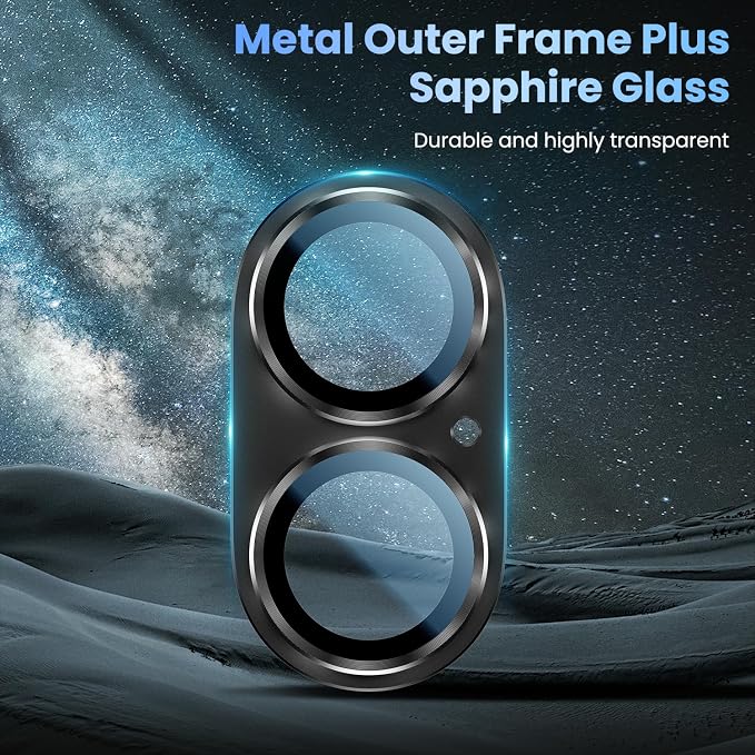Uyiton Compatible with iPhone 17 Camera Lens Protector - [Not Easy to Break][Strong Adsorption][Case-Friendly] Metal Tempered Glass Rear Camera Screen Cover - Black
