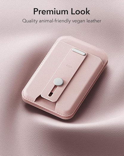 ESR Aura for MagSafe Wallet Stand with Grip, RFID Blocking, MagSafe Ring Included, 5 Card Holder Magnetic Wallet for iPhone 17e/17/16/15/14/13/12 (Not for 13/12 Mini), Selected Samsung,Bubblegum Pink