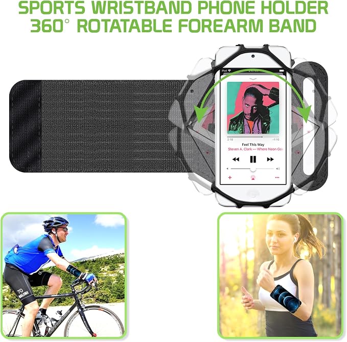 Sports Wristband, 180 Degree Rotational Exercise Wristband with Adjustable Velcro Band for Jogging, Biking and Hiking Compatible to iPhone 12/12 Pro/12 Pro Max, Samsung Galaxy S20/S20 Plus/S20 Ultra
