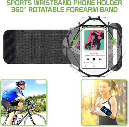 Sports Wristband, 180 Degree Rotational Exercise Wristband with Adjustable Velcro Band for Jogging, Biking and Hiking Compatible to iPhone 12/12 Pro/12 Pro Max, Samsung Galaxy S20/S20 Plus/S20 Ultra
