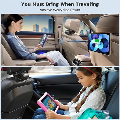 OHLPRO Car Back Seat Charger with Retractable Cables, Headrest Mount Phone Tablet Charger with USB-C PD30W & iOS PD20W Wires, 4-Port Adapter for Taxi Rideshare, with Cigarette Lighter Plug
