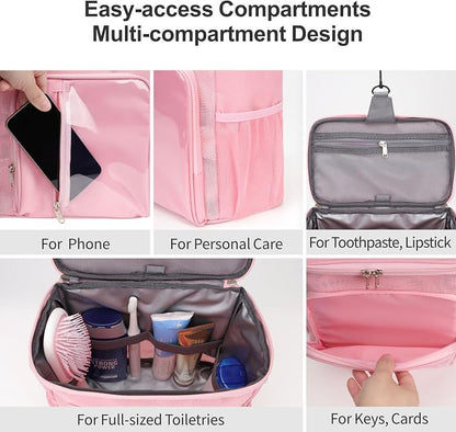F-color Shower Caddy Portable for College Dorm Essentials - Large Hanging Sturdy Handle Toiletry Tote Bag with Hook, Multiple Pockets, Quick Dry Organizer for Camping, Travel, Gym, Pink