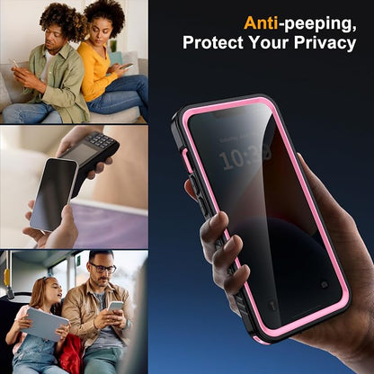for iPhone 14 Case Waterproof - Built-in Privacy Screen Protector & HD Screen Protector [IP68 Underwater] Shockproof Dustproof Full Body Protection iPhone 14 Phone Case Pink
