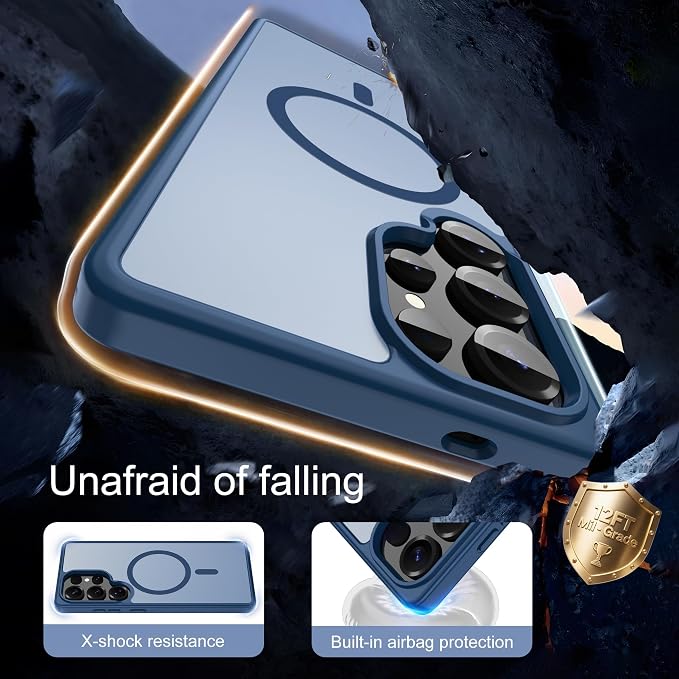 For Samsung Galaxy S25 Ultra Case [Compatible with Magsafe] Translucent Matte Magnetic Phone Case,Slim Thin Duty Shockproof Protection Cover with 2pc Screen Protector Case for S 25 Ultra-Dark blue