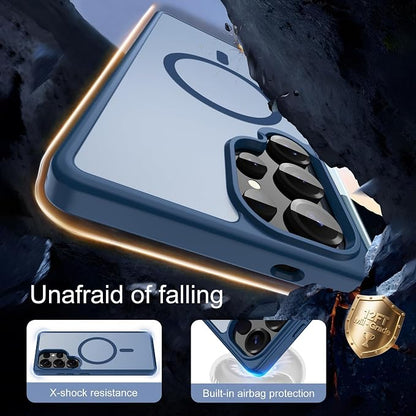 For Samsung Galaxy S25 Ultra Case [Compatible with Magsafe] Translucent Matte Magnetic Phone Case,Slim Thin Duty Shockproof Protection Cover with 2pc Screen Protector Case for S 25 Ultra-Dark blue