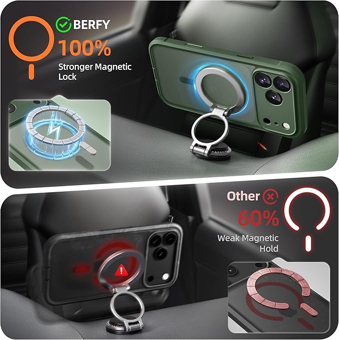 BERFY for iPhone 17 Pro Case, Compatible with MagSafe, Built-in Glass Screen Protector, Camera Protection, Shockproof Full Body Phone case 6.3", Translucent Deep Green