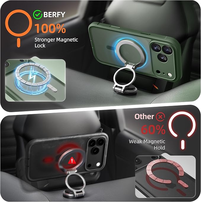 BERFY for iPhone 17 Pro Max Case, Compatible with MagSafe, Built-in Glass Screen Protector, Camera Protection, Shockproof Full Body Phone case 6.9", Translucent Deep Green
