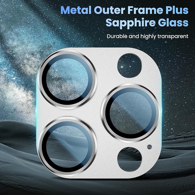 Uyiton Compatible with iPhone 16 Pro/iPhone 16 Pro Max Camera Lens Protector - [Not Easy to Break][Strong Adsorption][Case-Friendly] Metal Tempered Glass Rear Camera Screen Cover - White Titanium