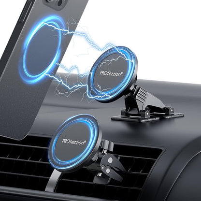 PROfezzion 2-Pack Compatible with MagSafe Car Mount, Magnetic Phone Holder for Car Vent, Dash, Home & Office Compatible with iPhone 17 16 15 14 13 12 Pro Max Plus, Mag-Safe Case & All Cell Phones