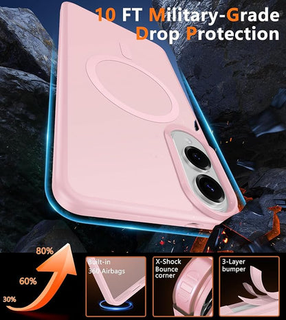 FNTCASE for Samsung Galaxy S25 Edge Case: [Compatible with Magsafe] Translucent Matte Cases with [Screen Protector] Military Grade Shockproof Protective Magnetic Phone Cover (Pink 6.7 inch)