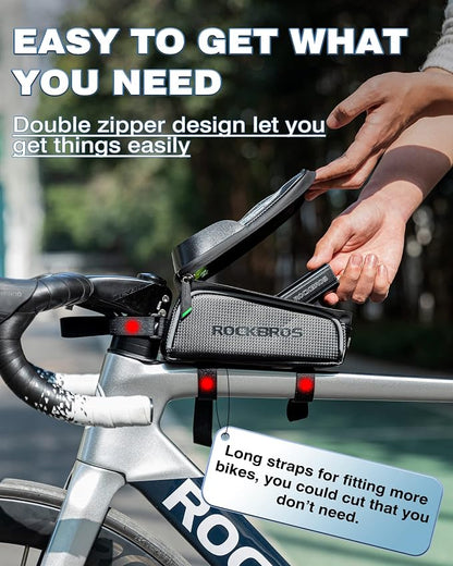 ROCKBROS Bike/Bicycle Phone Front Frame Bag, Waterproof, Tube Bag,Cycling Pouch, Bike Accessories for Men Compatible Phone Under 7”