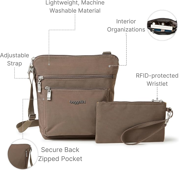 Baggallini Pocket Crossbody Bags for Women 8x8 Small Lightweight Durable Water-resistant Travel Purse W/Rfid