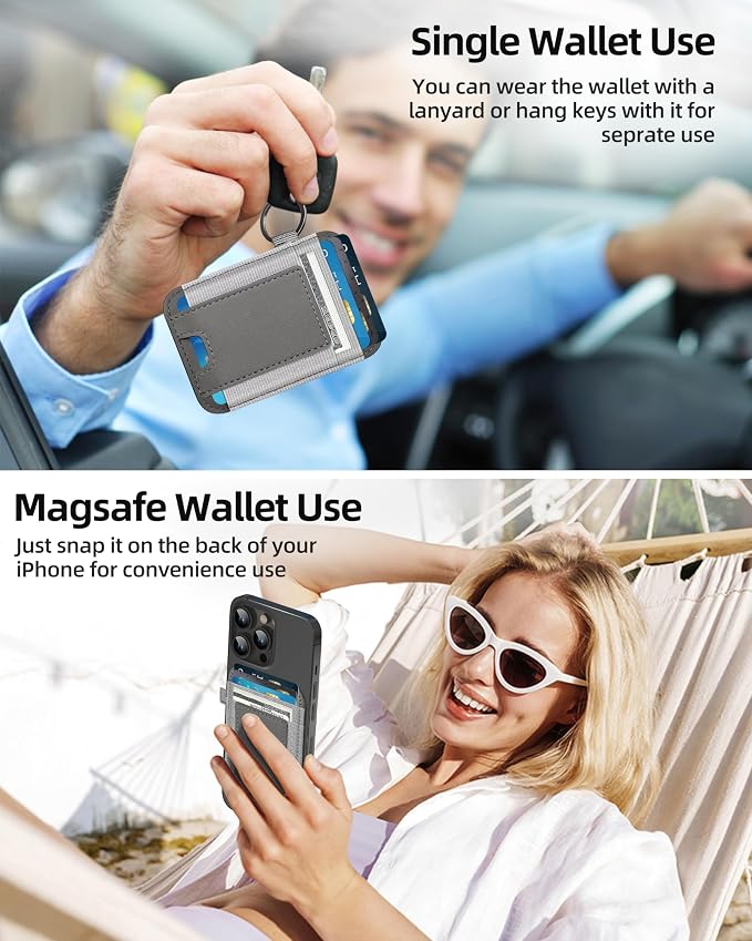 ExtreLife For Magsafe Wallet, Strongest Magnetic Wallet for iPhone 17/16/15/14/13/12 Series, Magnetic Card Holder with 2 Card Slots, RFID Blocking, Vegan Leather, Hold 7 Cards, Gray