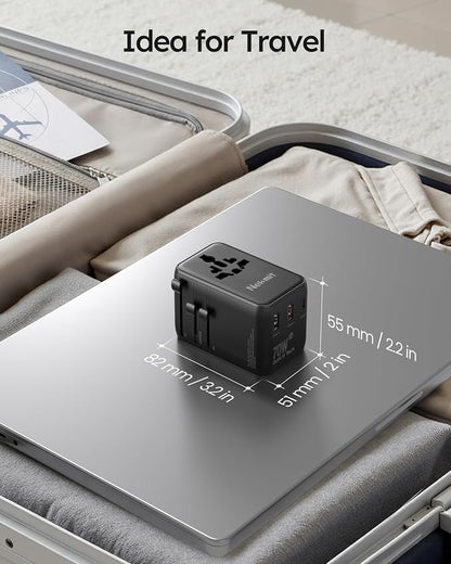 70W Universal Travel Adapter, Nekmit International Power Adapter with Retractable USB C Fast Charger Cable, 6-Port Travel Plug with 2 AC, 2 USB-A and 2 USB-C Ports Compatible with Over 200 Countries