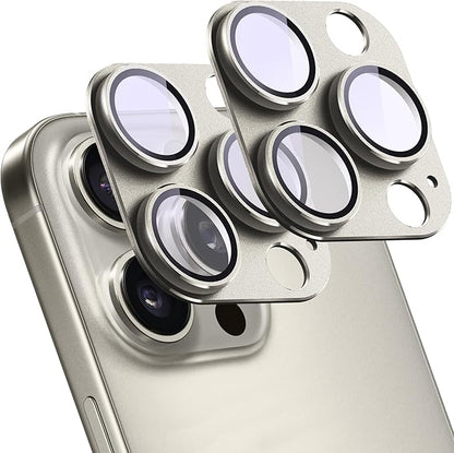 2 Pack Camera Lens Protector for iPhone 15 Pro/15 Pro Max,Metal AR Tempered Glass Rear Camera Screen Cover,Anti-Scratch,Strong Adsorption,Case Friendly, Easy to Install-Titanium Gray
