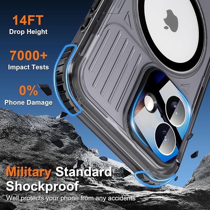WIFORT for iPhone 17 Waterproof Case, [Fit for Magsafe] with Sapphire Lens & Screen Protector, IP68 Full Body 15FT Military Shockproof, Magnetic Frosted Phone Cover with Lanyard, 6.3" Black