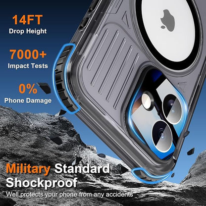 WIFORT for iPhone 17 Waterproof Case, [Fit for Magsafe] with Sapphire Lens & Screen Protector, IP68 Full Body 15FT Military Shockproof, Magnetic Frosted Phone Cover with Lanyard, 6.3" Black