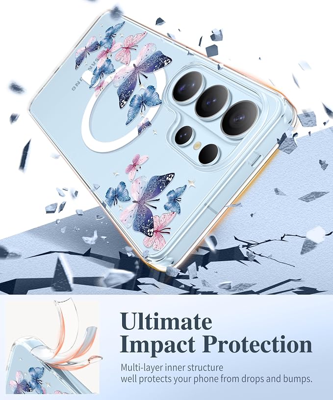 GVIEWIN for Samsung Galaxy S26 Ultra Case Compatible with MagSafe, Clear Floral Shockproof Protective Women Phone Case, Non-Yellowing,Screen&Camera Lens Protector for S26 Ultra 6.9",Colorful Butterfly