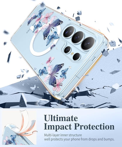 GVIEWIN for Samsung Galaxy S26 Ultra Case Compatible with MagSafe, Clear Floral Shockproof Protective Women Phone Case, Non-Yellowing,Screen&Camera Lens Protector for S26 Ultra 6.9",Colorful Butterfly